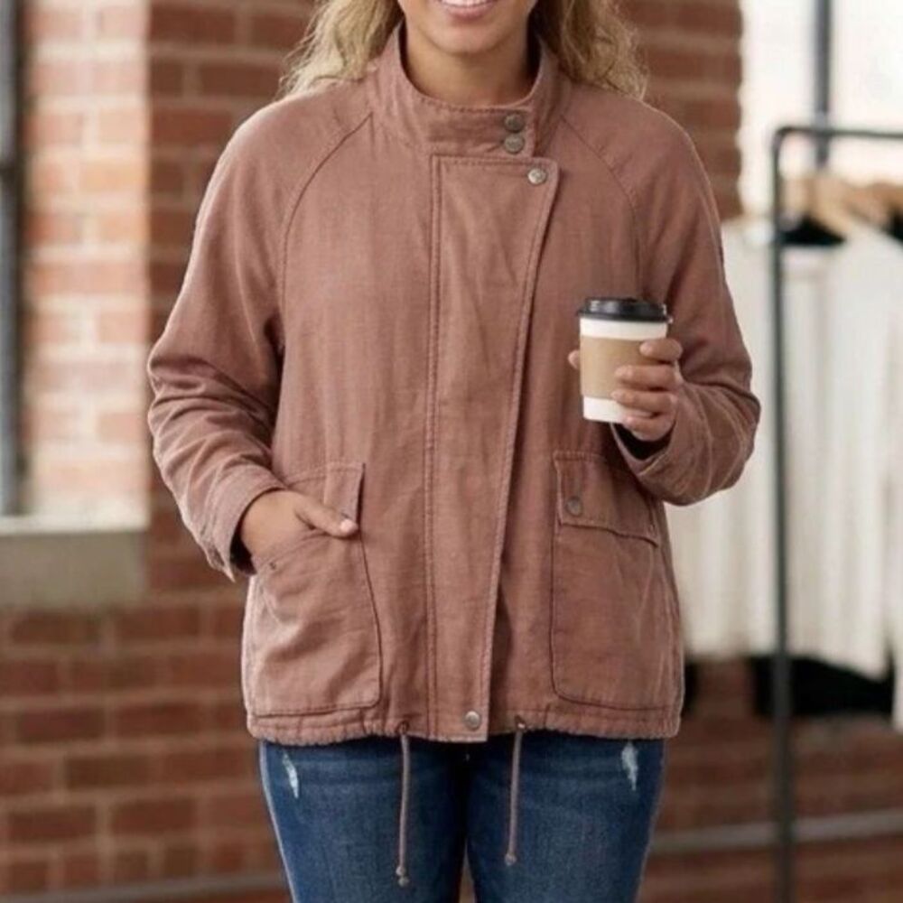 Free People Slouchy Cargo Bomber Jacket Womens L Drawstring Oversized Sienna
